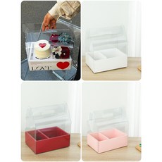 【W&T花藝資材】手提透明蛋糕花盒 蛋糕一體鮮花禮盒 抖音七夕聖誕節鮮花蛋糕插花盒, 酒紅