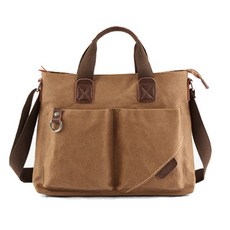 台灣24H現貨 男側背包 商務休閒帆布包 男用斜背包/手提包/公事包, 咖啡色