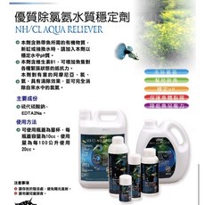 藍箱水族 NH/CL AQUA RELIEVER 除氯氨水質穩定劑，穩定pH值、保護魚體黏膜、降低魚隻壓力