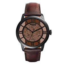 美國FOSSIL Townsman ME3098 復古棕色皮革 鏤空機械錶 男錶