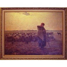 開運陶源 牧羊女與羊群 掛畫 - 米勒 田園之美名畫 92x72cm, 詳見包裝