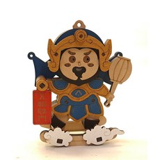 2025蛇年限定門神筆筒 DIY木質招財擺飾 五福臨門四季平安新年裝飾, 五福臨門（藍）