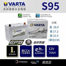 VARTA EFB S95日規韓國電瓶70AH，高CCA冷啟動，雙倍循環壽命，免保養銀合金電瓶