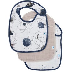 Little Unicorn 純棉嬰兒圍兜三入組 柔軟吸水 星空圖案 寶寶必備, 宇宙探險2.0, 1個, 3個裝