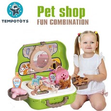 TEMPOTÖYS 美版2合1狗狗寵物美容院斜背手提背包家家酒玩具 寵物美容角色扮演遊戲 兒童玩具, 綠色