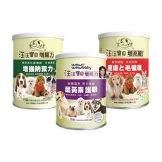 汪汪寶貝 營養全方位組合 350g 任選三罐+一罐, 1套裝, 關節, 皮膚/毛髮, 消化, 泌尿道健康, 鎮靜, 免疫支持, 牙齒護理, 體重管理, 毛球控制, 維生素, Omega 脂肪酸, 益生菌, 年長健康, 小狗/小貓生長, 3份