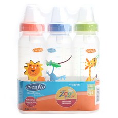 evenflo 印花奶瓶 240ml 3入, 橘色+藍色+綠色, 第1階段(0~3 個月)