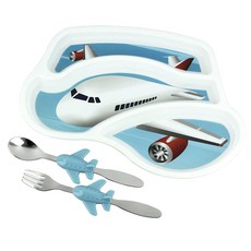KIDS FUNWARES 孩童印花餐盤餐具組, 盤子+叉子+湯匙, 噴氣式飛機