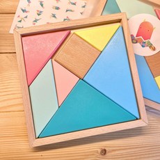 河神幼兒教育玩具 鋪排馬卡龍木製七巧板 益智教具, 馬卡龍色, 1+