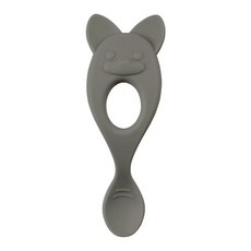 韓國MOTHER-K 鉑金矽膠學習湯匙 獅子/狐狸款(4m )，柔軟矽膠材質，寶寶自主進食好幫手, 狐狸灰