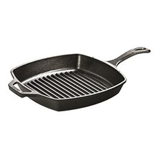LODGE 單柄方形鑄鐵橫紋煎鍋 黑色, 1個, 26.7厘米