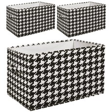 LUSH DECOR 鬱鬱蔥蔥的裝飾獵犬牙織物覆蓋可折疊盒籃 38.1 x 33 x 33 厘米, 3片, 黑,白