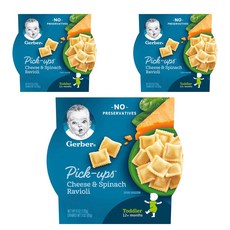 Gerber 嘉寶 Pick-Up 餛飩面兒童食品, 3個, 起司菠菜口味, 170g