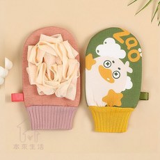 本來生活 兒童搓澡巾 搓澡手套 洗澡手套 卡通小貓 寶寶搓泥巾 兒童洗澡 沐浴手套, 粉藍