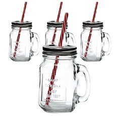 帶鄉村吸管和蓋子的馬克杯飲水器, 4件, 443.6毫升