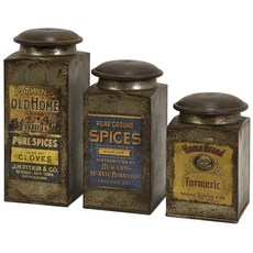 Imax WORLDWIDE HOME 復古標籤木質金屬儲物罐 3款組合, 1個