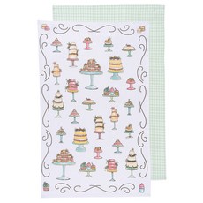 now DESIGNS 圖案印花廚房毛巾組, 2件, 只是甜點,綠色格子佈