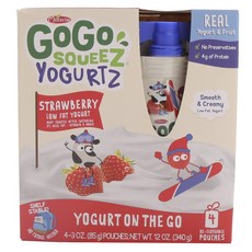 GOGO SQUEEZ 低脂無麩質優格 草莓味, 4件, 85ml