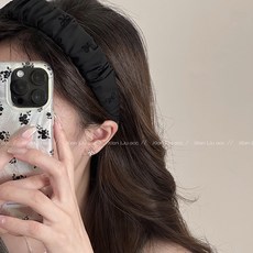 【XIAN ACC】蝴蝶結褶皺寬邊髮箍女，新款時尚洗臉壓髮髮飾, 黑色