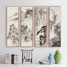 水墨山景掛畫, D款-木紋框,120*40CM