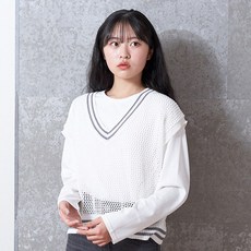 LOVETOXIC 女童款網眼針織背心+內搭長袖上衣套裝