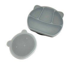 兒童吸盤餐盤餐碗4件組 (副食品餐具), 餐盤，小熊碗，吸盤, 1組, 橄欖綠