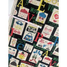 Miyako Kawaguchi設計師款時尚字母圖案棉麻布料，服裝手作拼布材料，黑底色, 詳見包裝, 詳見包裝, 黑底色