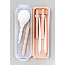 NUOVONECA 日本製環保餐具組 環保筷 環保湯匙 摺疊餐具 附收納盒, 淡粉色, 1個