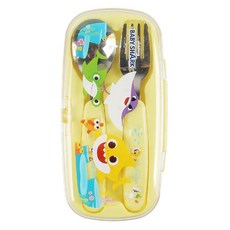 碰碰狐 鯊魚寶寶 不鏽鋼兒童餐具組 (湯匙+叉子+餐具盒) 韓國製, 混色, 1套裝, 湯匙叉子餐具盒