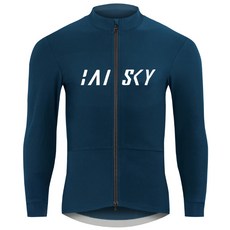 BAISKY百士奇自行車男款雙拉鍊抓絨長車衣 冬季保暖長袖車衣 深藍色