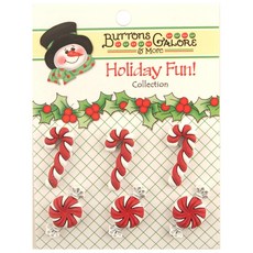 Buttons Galore And More 聖誕3D鈕扣 6入, 6個, Peppermint Twist