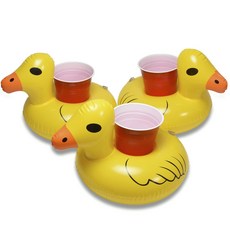 Gofloats 充氣鴨子飲料杯架 戲水配件, 3個, 黃色