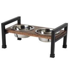 PETRAGEOUS DESIGNS 寵物不鏽鋼飼料碗 2入+飼料碗架組, 1個, 胡桃木+黑色