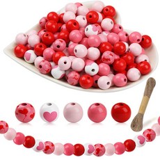 母親節DIY串珠材料包 150顆入 愛心木珠 弱視教具 母親節禮物, 粉紅色、紅色、白色