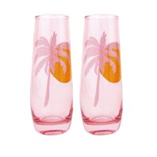 澳洲 SUNNYLIFE Cheers 無梗玻璃長笛香檳杯 沙漠棕 + 嫩粉色, 2入