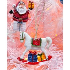 Yang's Cottage Style 法式手繪聖誕樹吊飾五入組 聖誕老公公 雪橇 麋鹿 雪人 搖搖馬造型 聖誕節裝飾品, 1個, 紅色、綠色、白色