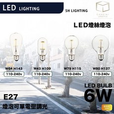 SH LIGHTING LED燈絲燈泡 E27 6W, 3000K