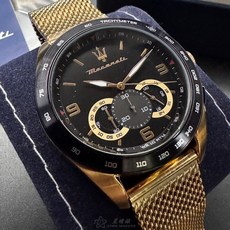 MASERATI手錶 R8873612010 46mm精鋼錶殼 黑色三眼 米蘭錶帶 運動錶面