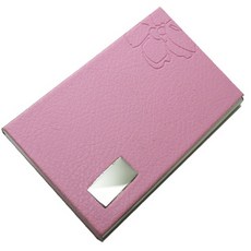 沂軒精品 花紋商務不銹鋼名片盒 名片夾 信用卡夾 PU皮革名片收納盒 (可容納20張名片), 粉紅