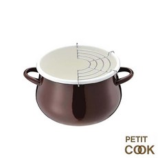 PETIT COOK 搪瓷16公分油炸鍋，小巧方便，導熱均勻，附瀝油架，輕鬆享受美味炸物, 咖HB1680, 1個, 16cm