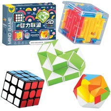 玩具先生 智力聯盟，共4款組合，魔方 魔尺 方形迷宮 國潮魯班鎖, 詳見包裝