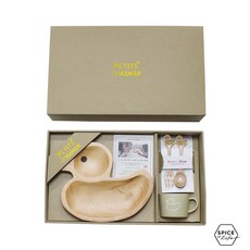SPICE 天然木兒童餐具禮盒套組 兒童餐具 鴨子餐盤 汽車餐盤 木製餐具組 彌月禮, 餐盤、餐具、陶土馬克杯, 木色