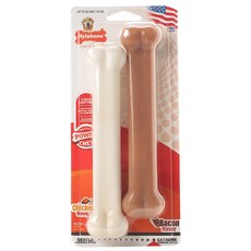 Nylabone 寵物潔牙骨玩具培根口味+雞肉口味 適合23kg以下 2入, 1個, 棕+白