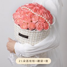 仿真玫瑰香皂花束禮盒, 詳見包裝, 詳見包裝, 21朵荔枝粉+禮袋+燈