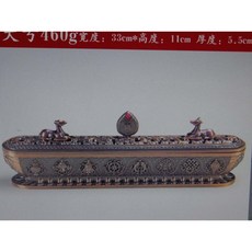 臥香爐八吉祥六字真言合金家用雙鹿熏香爐 金色(長32公分), 1個