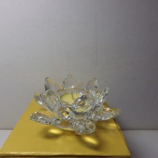 熱銷9K水晶玻璃蓮花燭台酥油燈擺件 (透明白) - 禪意居家擺飾, 透明白