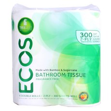 ECOS 廁用捲筒衛生紙, 300張, 4捲