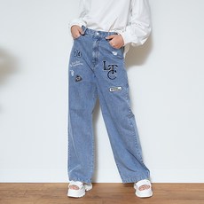 LOVETOXIC 女童款LTXC刺繡布貼牛仔寬褲