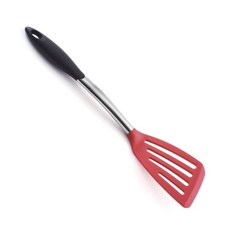 NORPRO 不鏽鋼握柄斜角矽膠鍋鏟, 1個, 黑色+不銹鋼+紅色