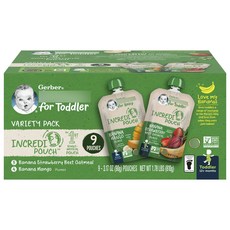 Gerber 嘉寶 Incredi 兒童冰沙袋裝 810 克, 香蕉草莓甜菜口味+燕麥片香蕉芒果口味, 810g, 1盒